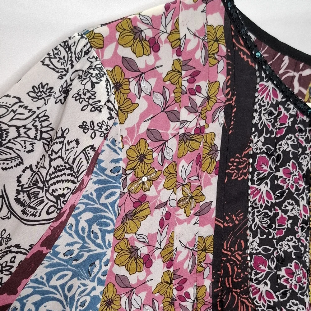 Anthropologie Daniel Rainn Corinne Beaded Sequin Mixed Blouse Peasant Top Large - Picture 5 of 9